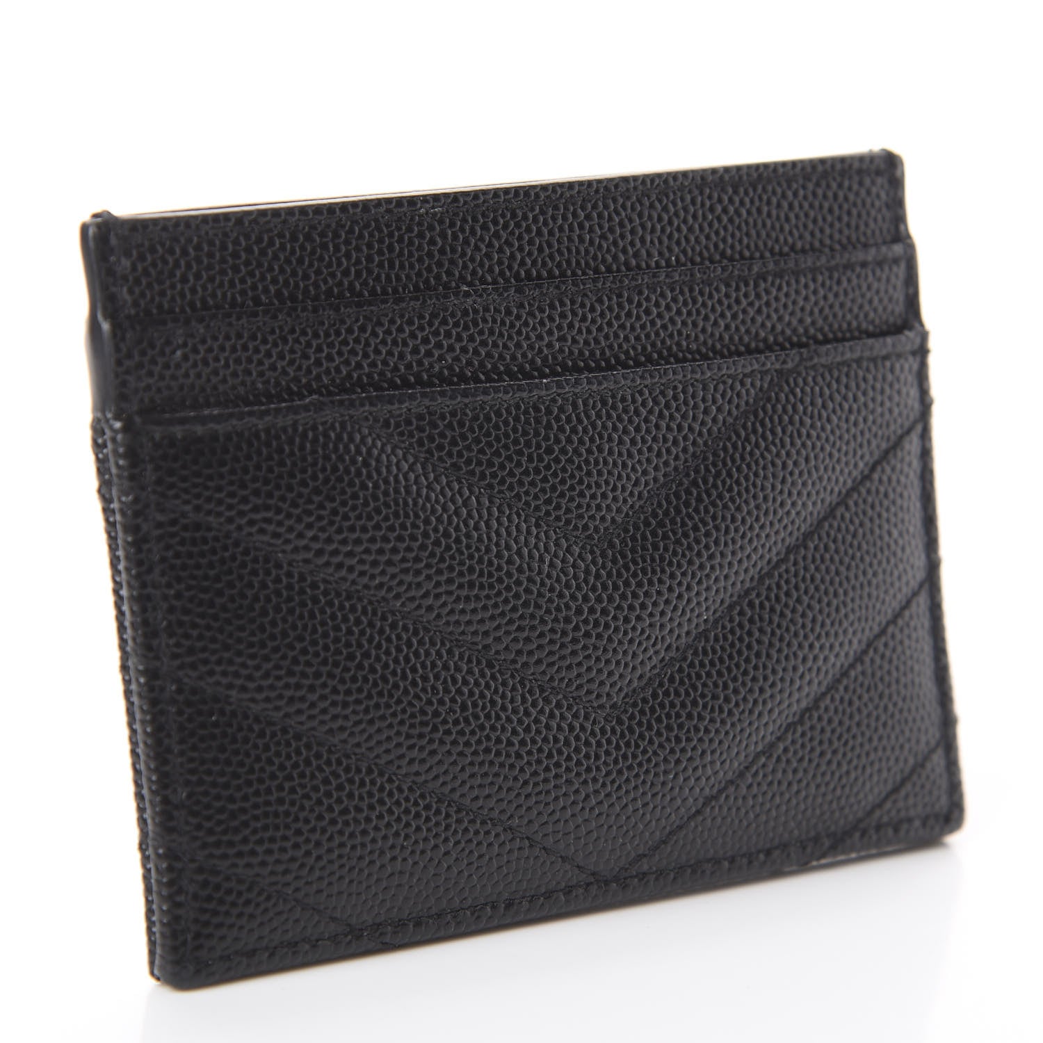 Saint Laurent Grain De Poudre Matelasse Chevron Monogram Credit Card Case Black 2 of 5