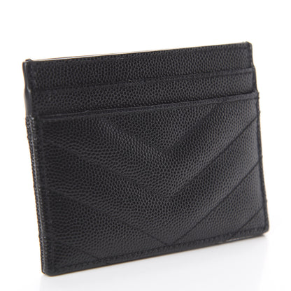 Saint Laurent Grain De Poudre Matelasse Chevron Monogram Credit Card Case Black 2 of 5