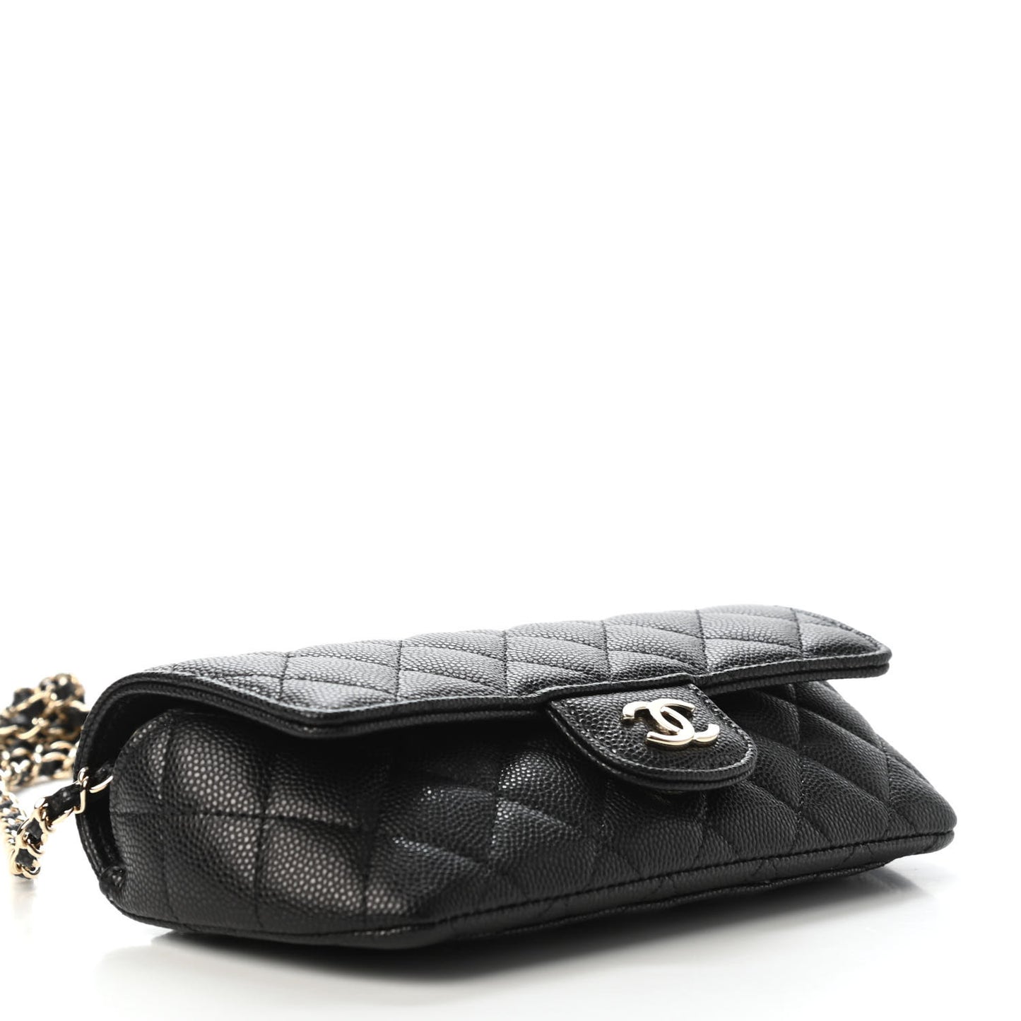 Caviar Quilted Glasses Case With Chain Black