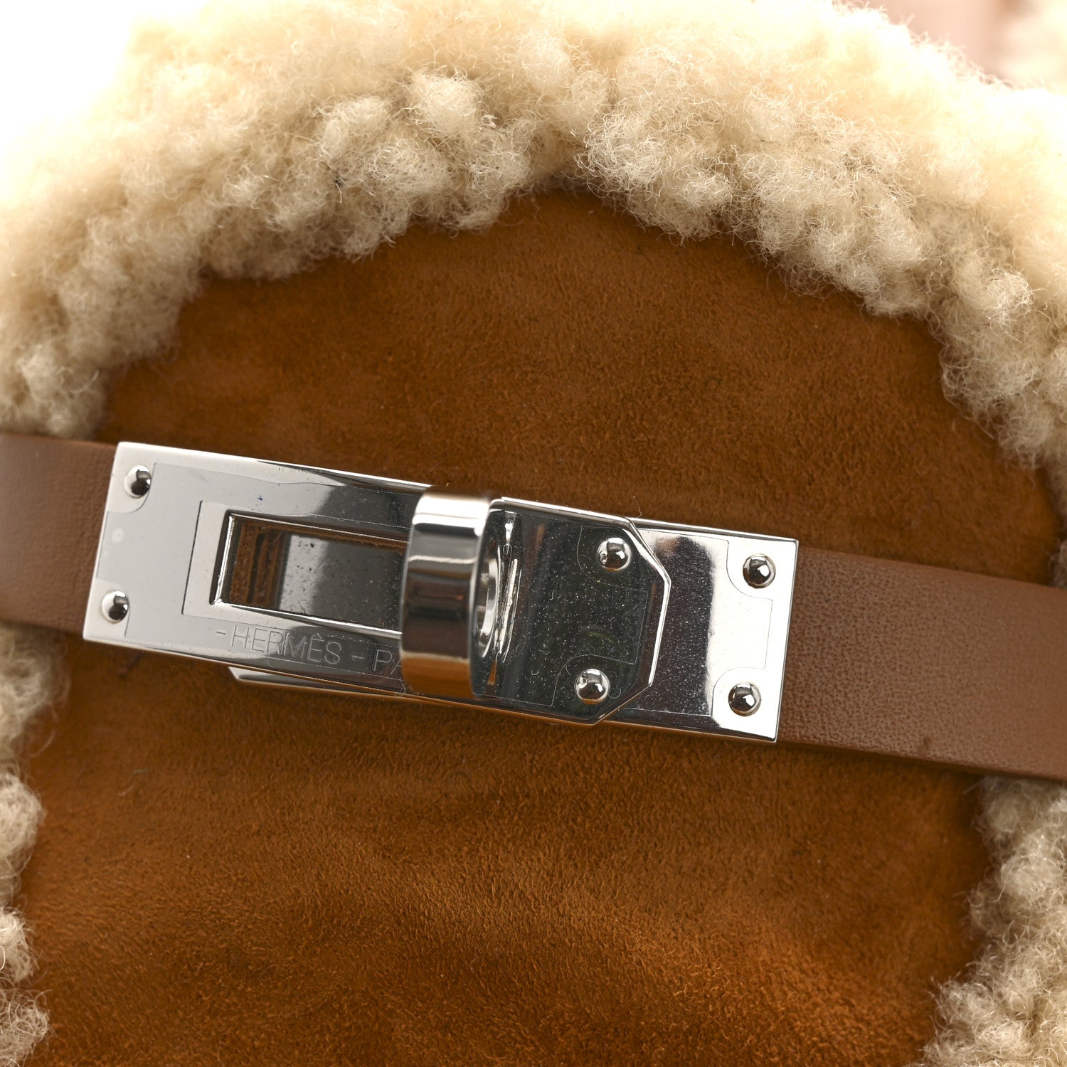 Hermes Suede Goatskin Woolskin Womens Oz Mules 37 Naturel 9 of 10