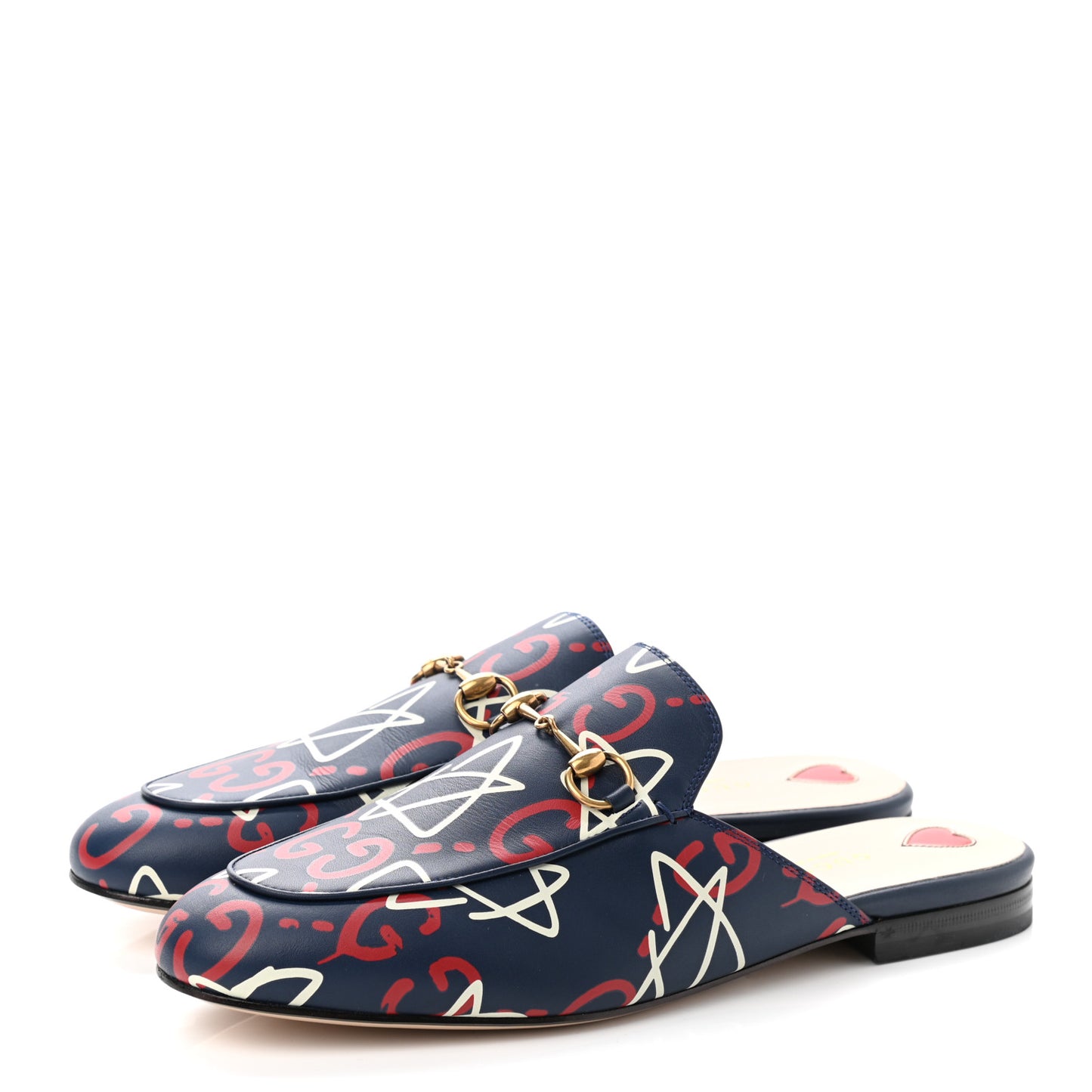 GucciGhost Print Womens Princetown Slippers 40 Blue Agata Hibiscus Red
