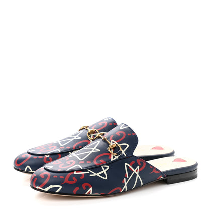 Gucci GucciGhost Print Womens Princetown Slippers 40 Blue Agata Hibiscus Red 3 of 9