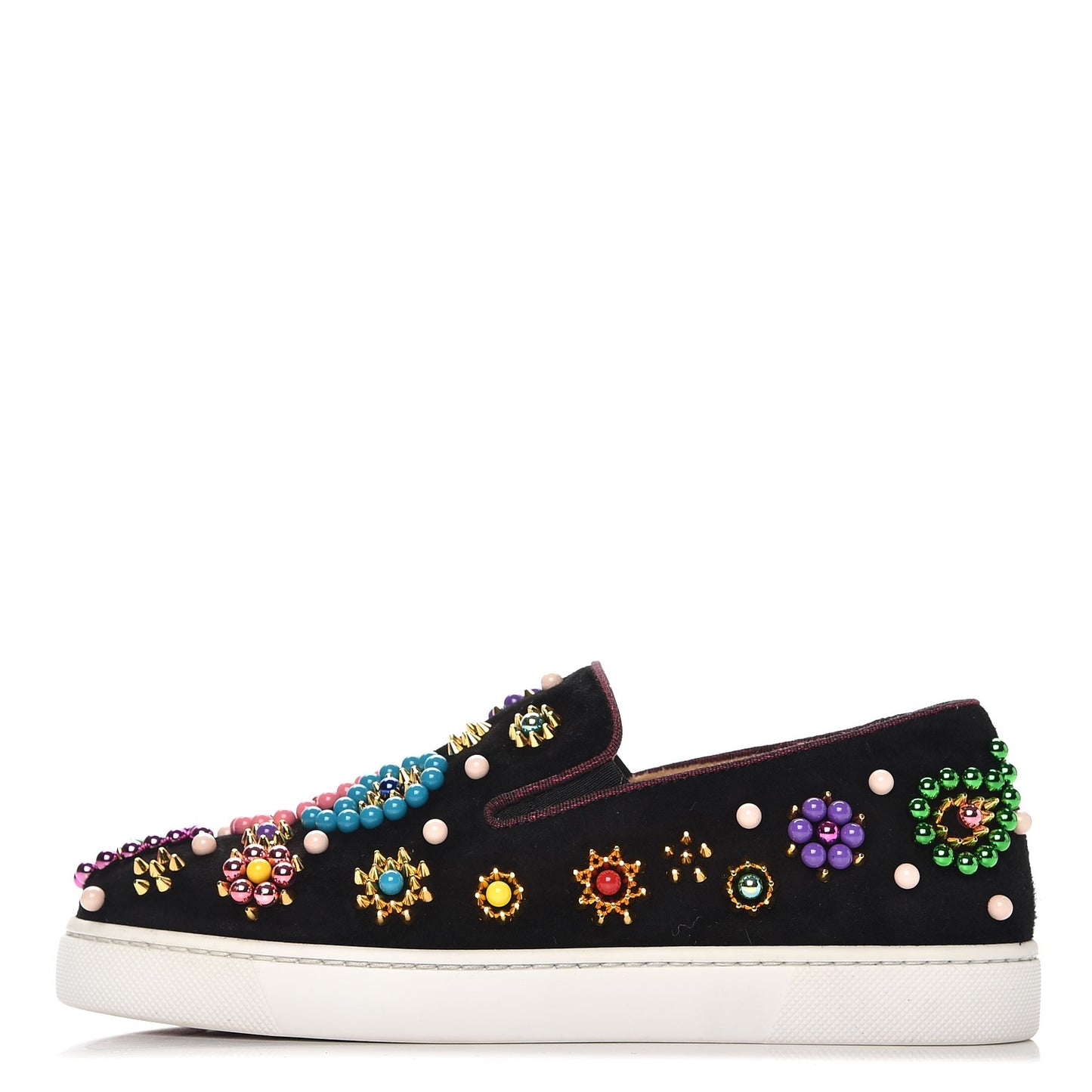 Velvet Beaded Candy Boat Flats 35 Black