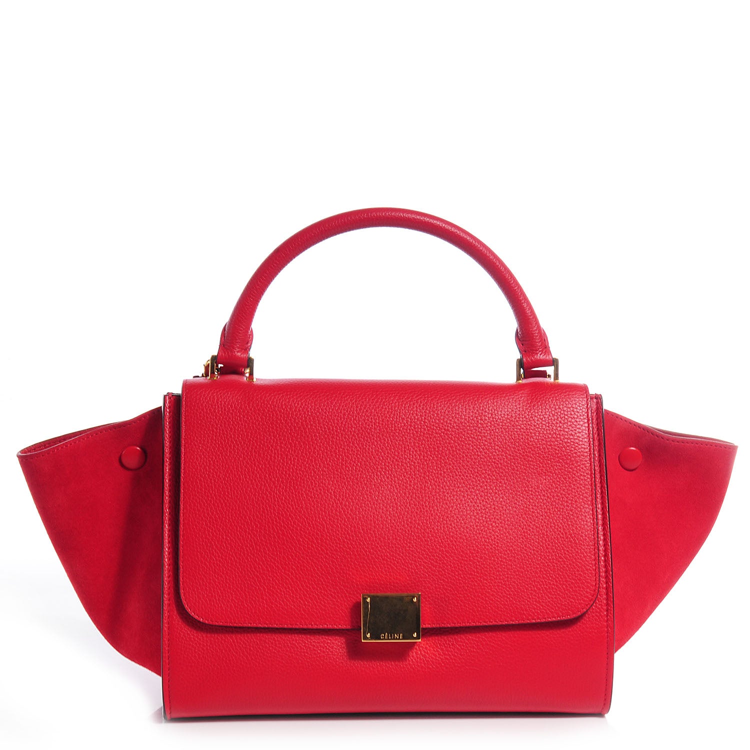 Celine Drummed Leather Suede Small Trapeze Coquelicot 1 of 9