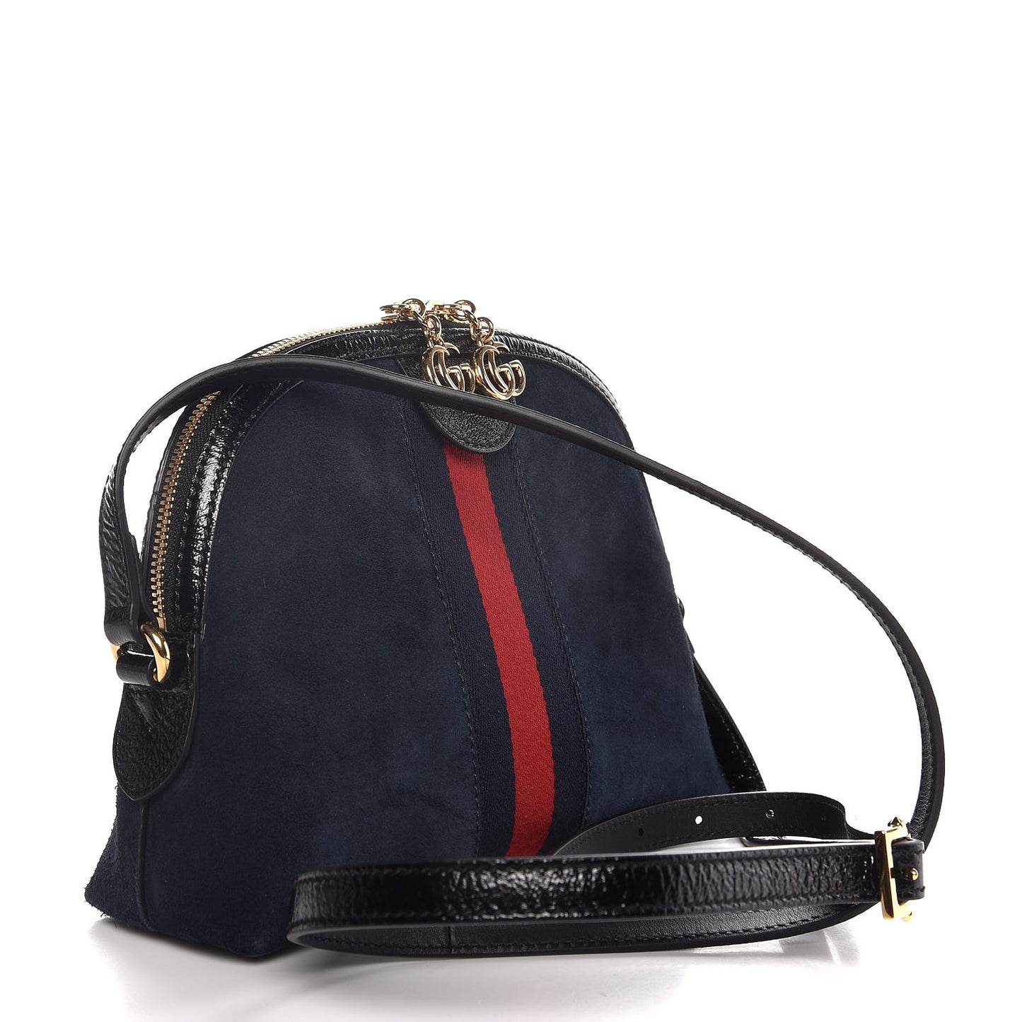 Suede Patent Web GG Small Ophidia Dome Shoulder Bag Black
