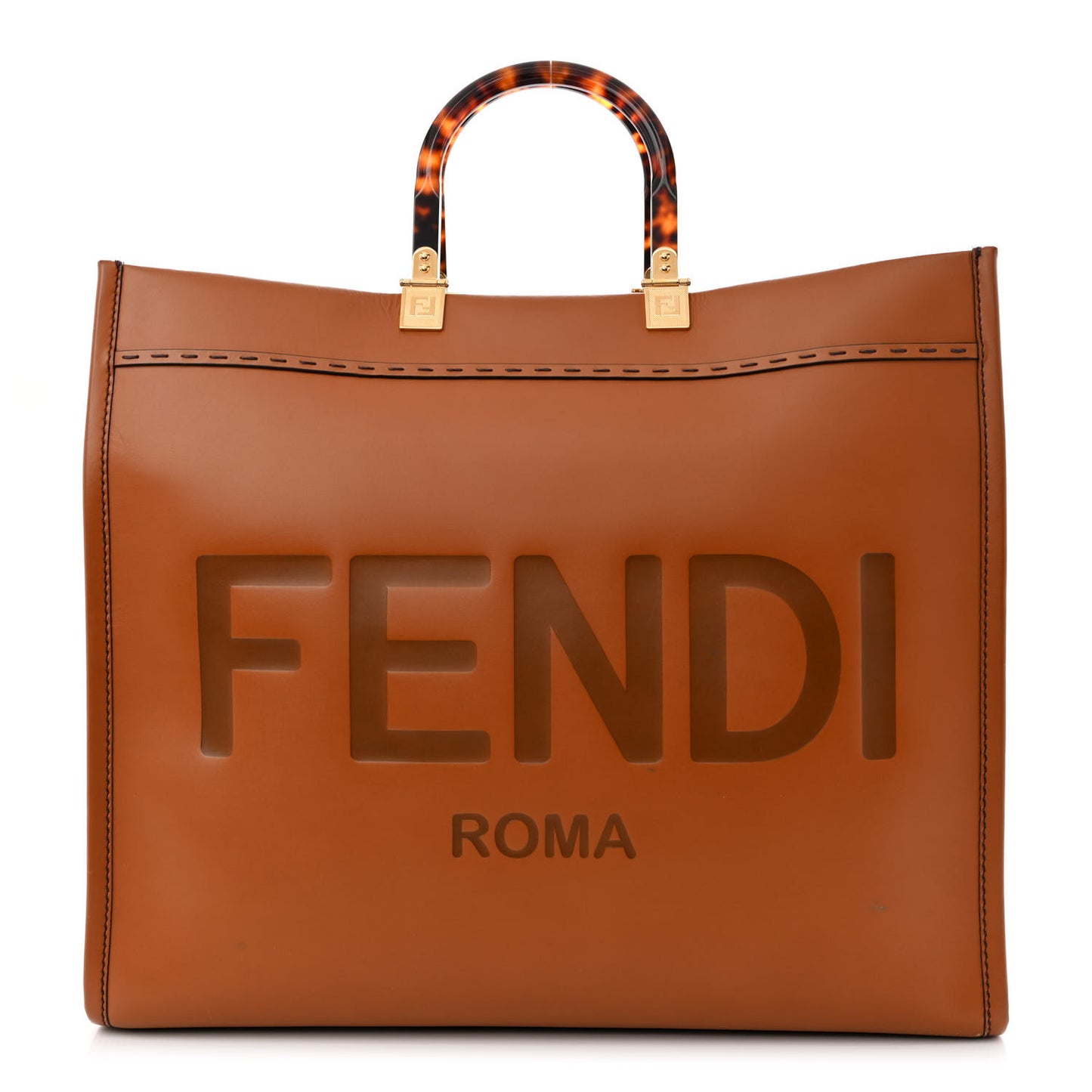 Vitello King Plexiglass Large Fendi Sunshine Shopper Tote Cuoio