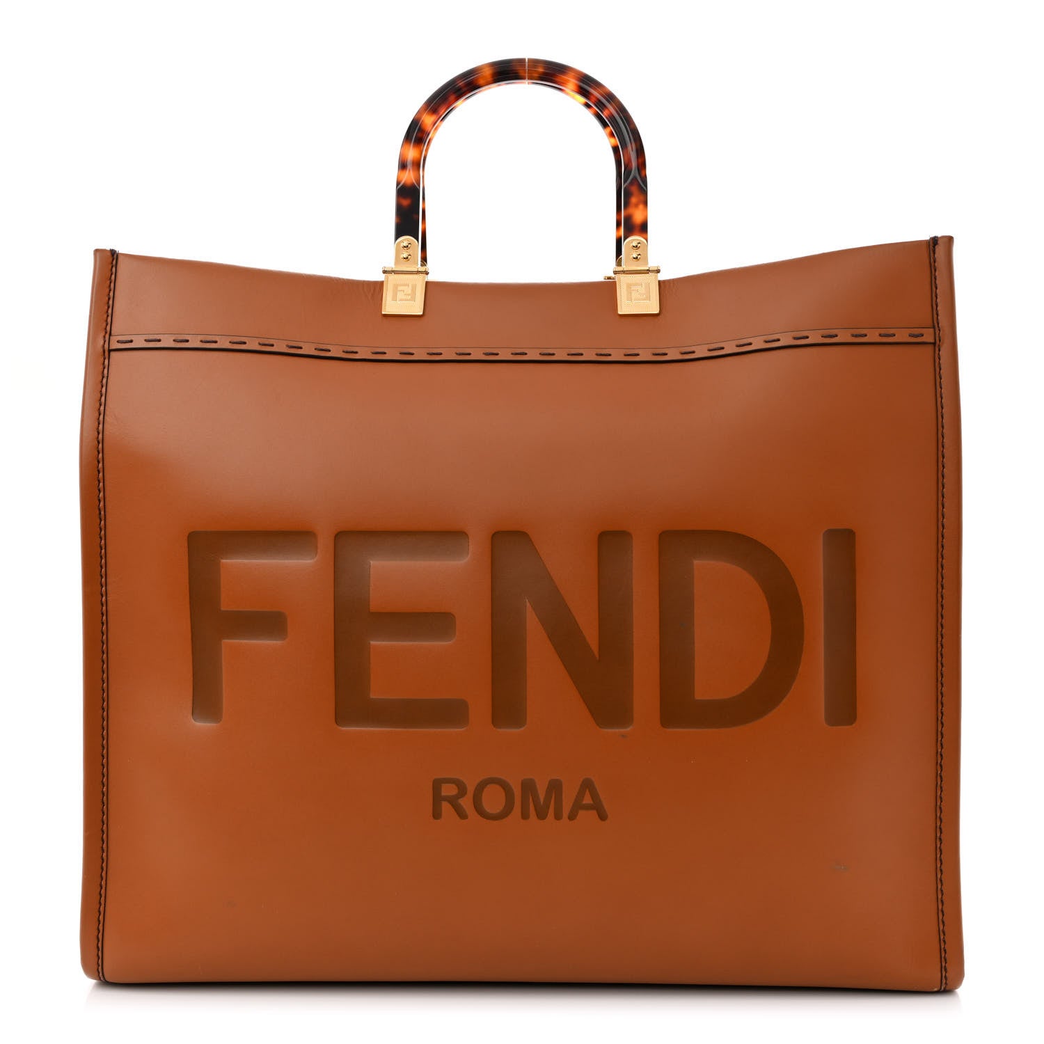 Fendi Vitello King Plexiglass Large Fendi Sunshine Shopper Tote Cuoio 1 of 10