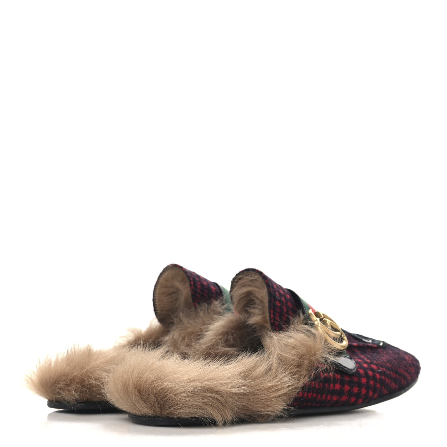 Tartan Fur Embroidered Mens Princetown Slippers 8 Red