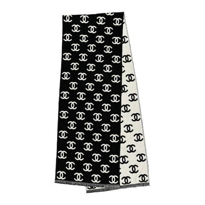 Chanel Wool Cashmere CC Scarf Black White 2 of 3