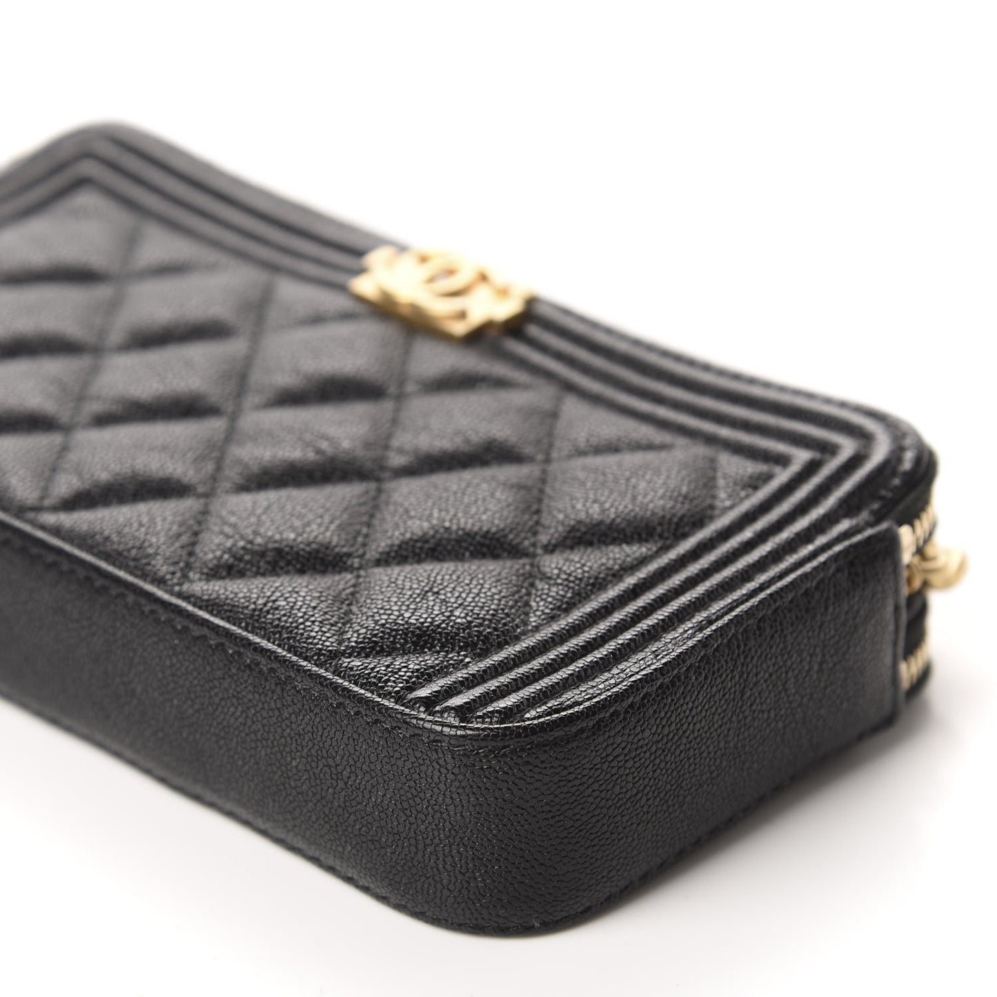 Caviar Quilted Small Boy Clutch With Chain Black