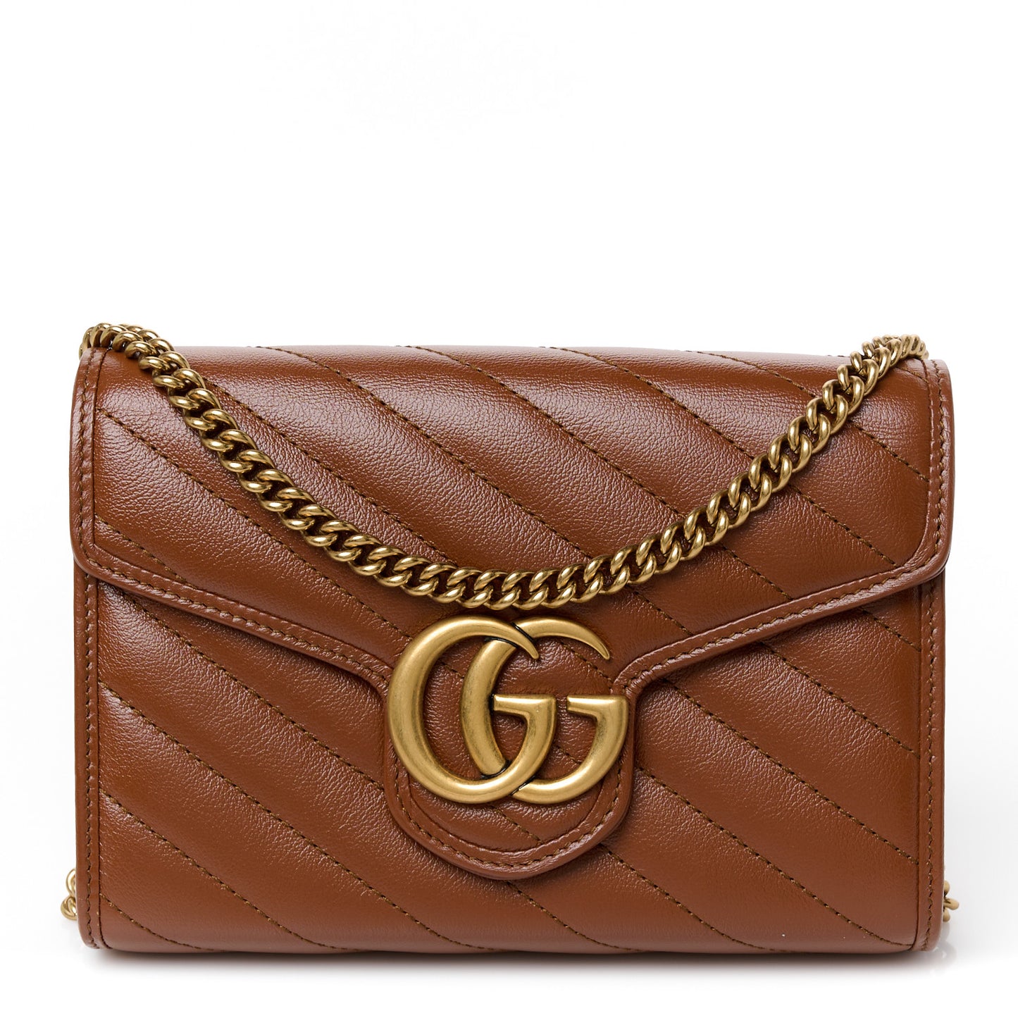 Azalea Calfskin Matelasse Diagonal GG Marmont Chain Wallet Cuir