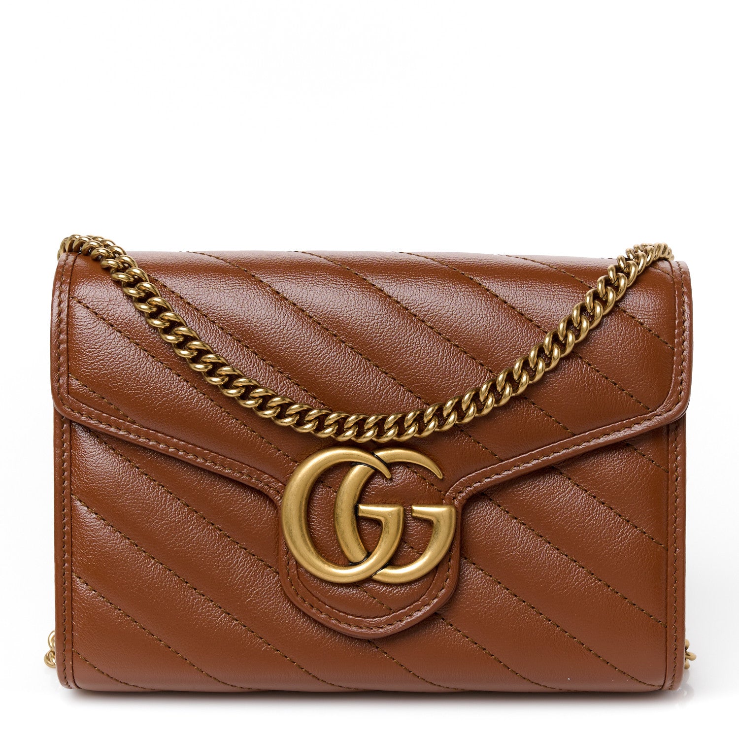 Gucci Azalea Calfskin Matelasse Diagonal GG Marmont Chain Wallet Cuir 1 of 10
