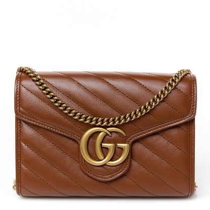 Gucci Azalea Calfskin Matelasse Diagonal GG Marmont Chain Wallet Cuir 1 of 10