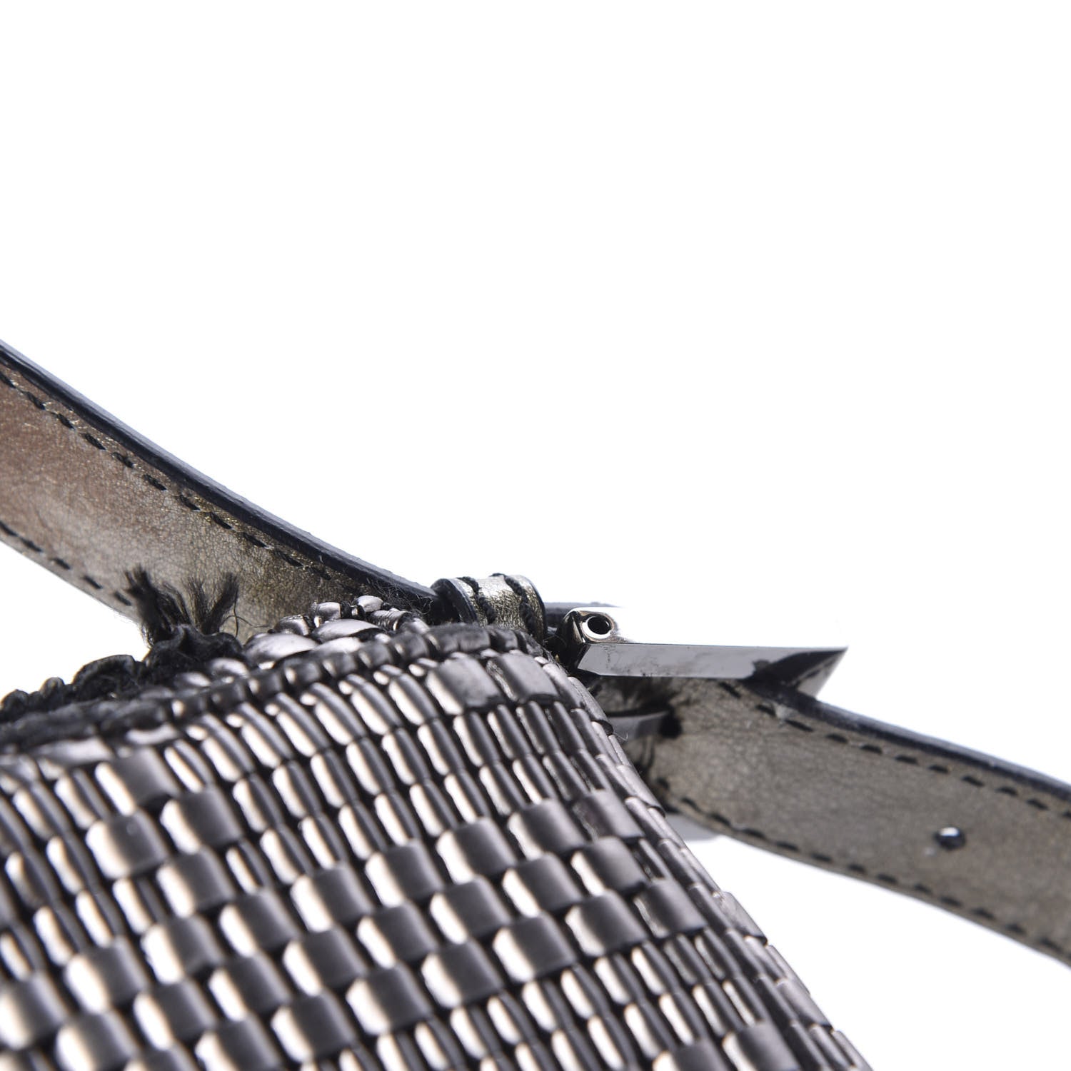 Fendi Metallic Lambskin Woven Baguette Light Grey 10 of 12