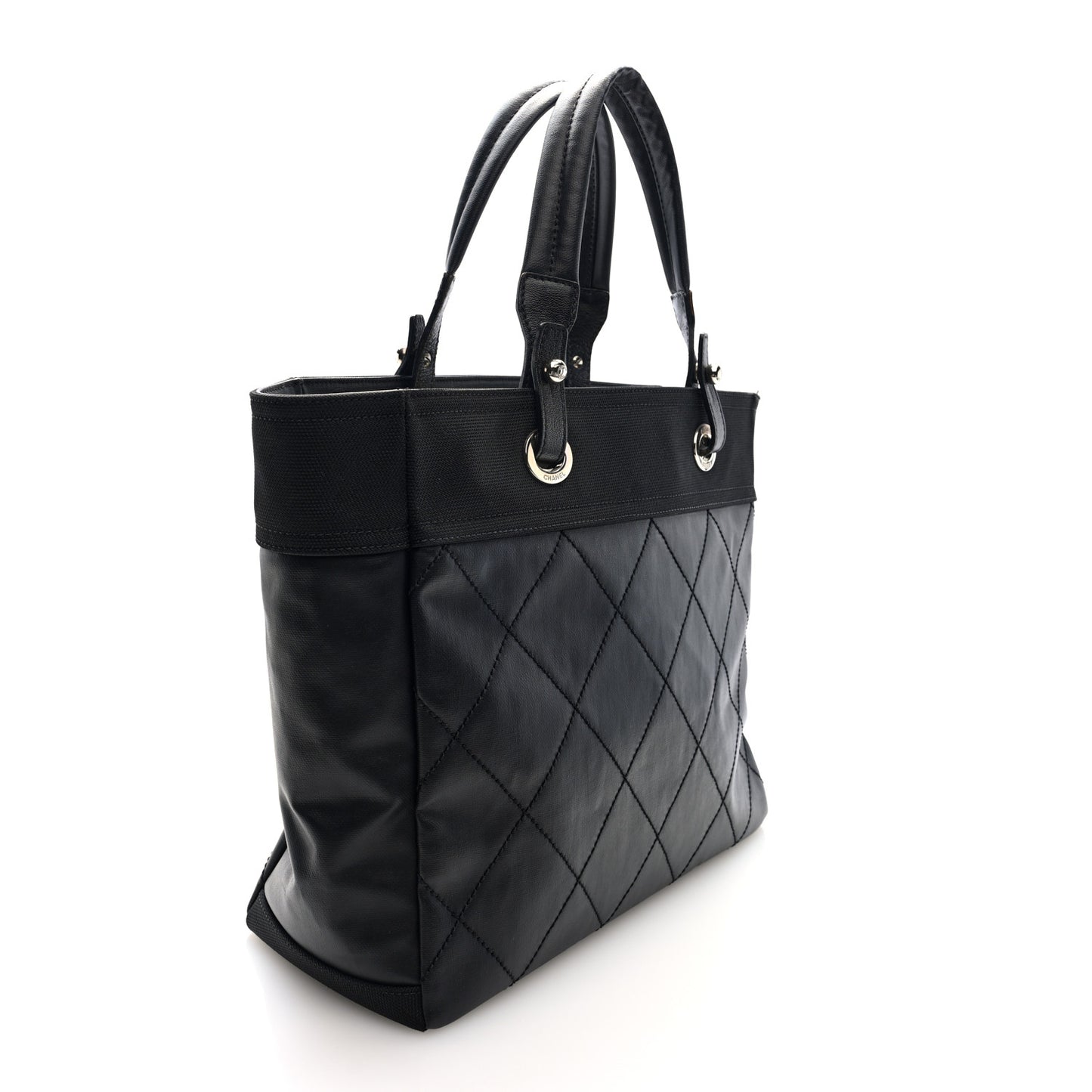 Coated Canvas Quilted Large Paris Biarritz Tote Black