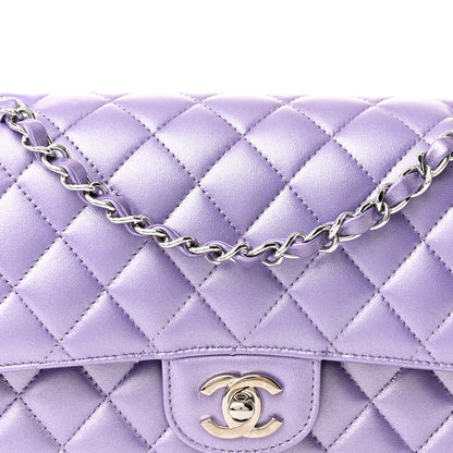 Chanel Metallic Lambskin Quilted Medium Double Flap Purple 8 of 11