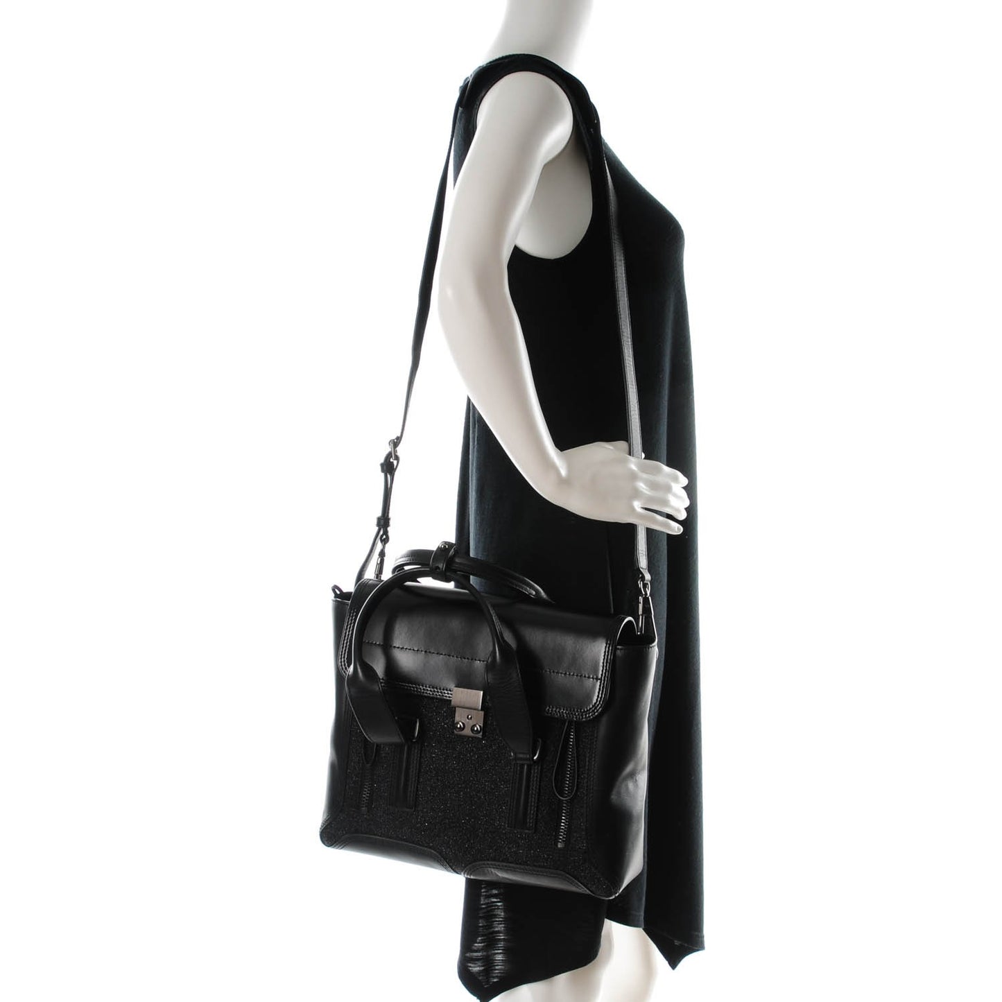 3.1 Smooth Calfskin Glitter Medium Pashli Satchel Black