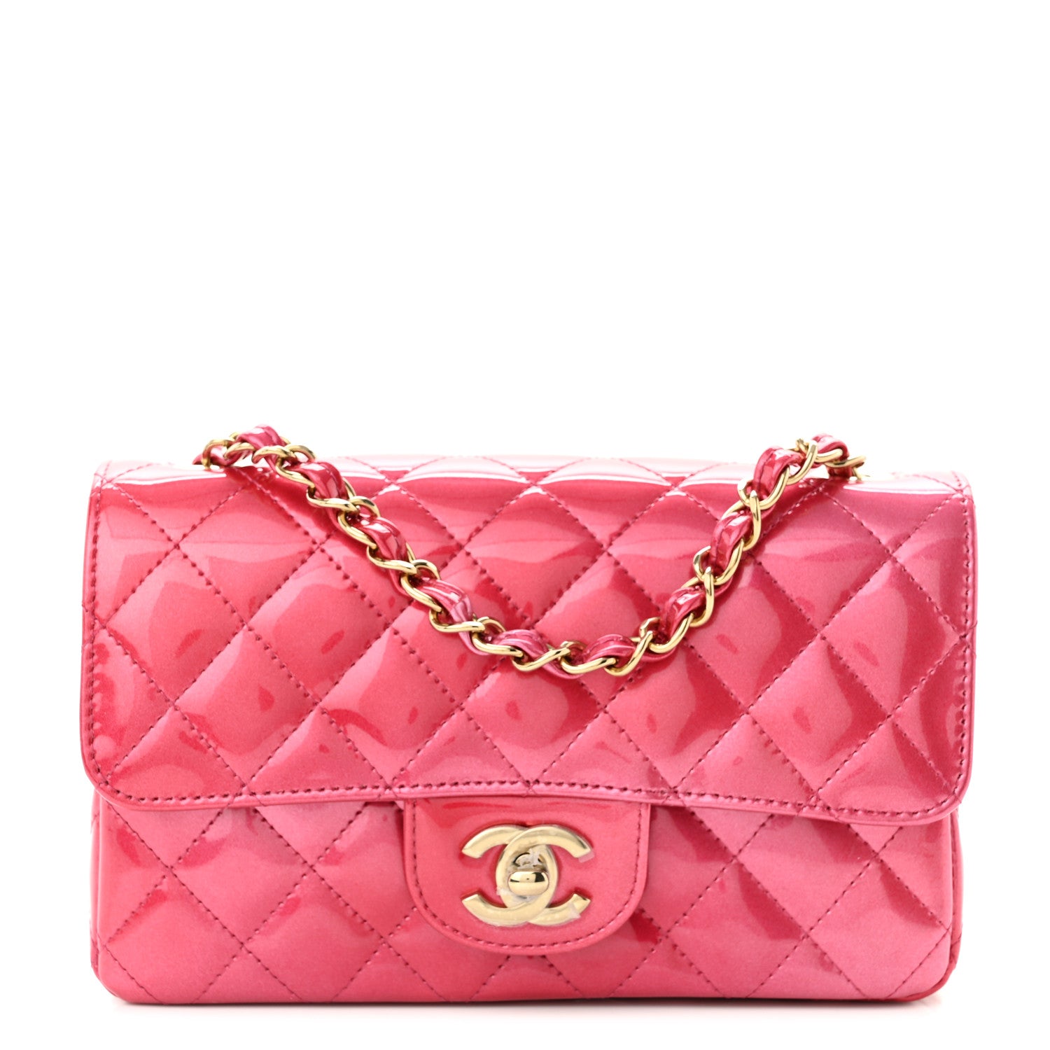 Chanel Shaded Patent Calfskin Quilted Mini Rectangular Flap Pink Dark Pink 1 of 11