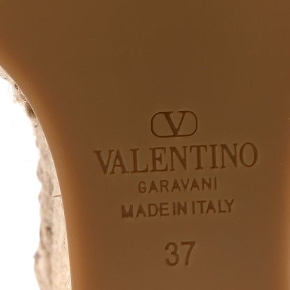 Valentino Garavani Grained Calfskin Rockstud Ankle Strap Espadrille 15/105mm Wedge Sandals 37 Poudre Natural 7 of 10