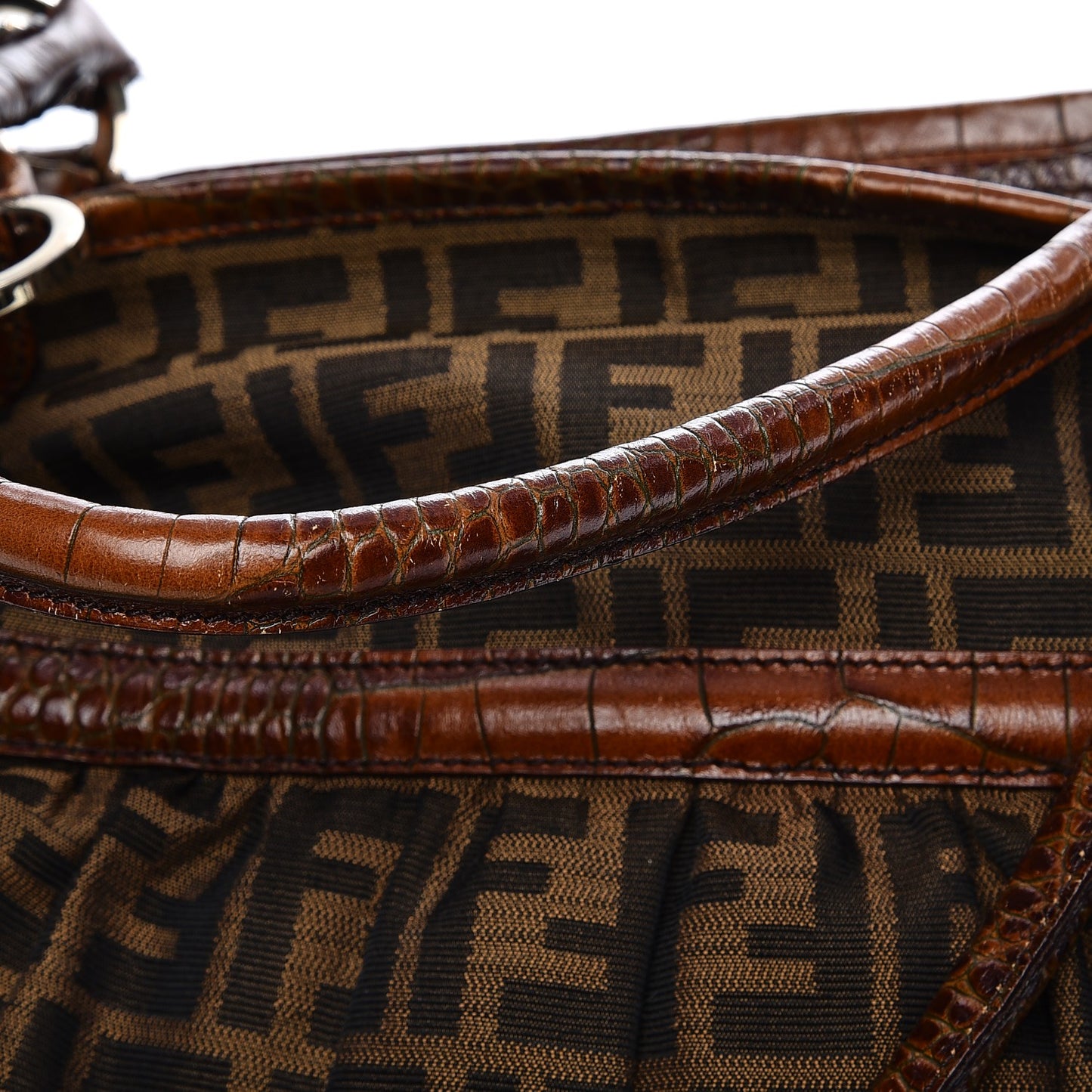Zucca Calfskin Crocodile Embossed Large Chef Shopper Tote Tobacco