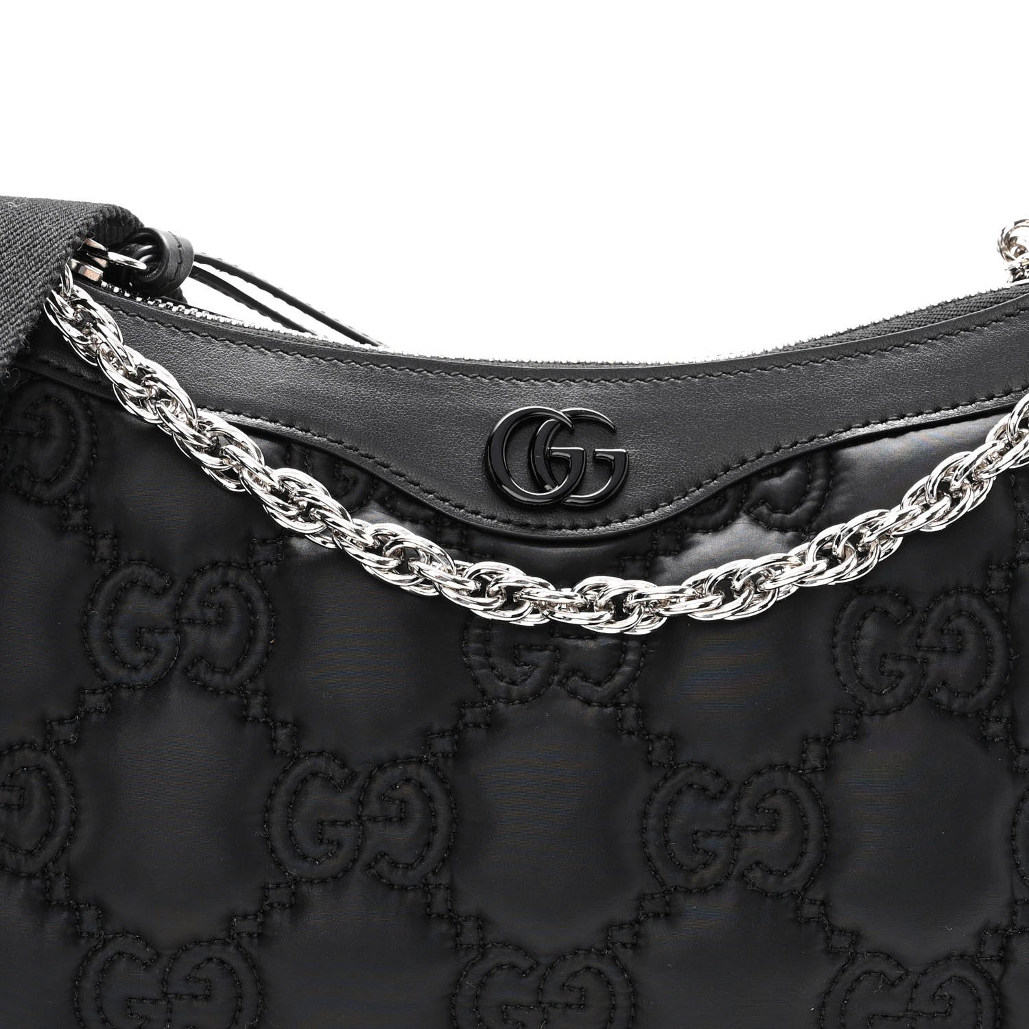 Gucci Nylon Calfskin Enamel GG Matelasse Chain Handbag Black 8 of 12