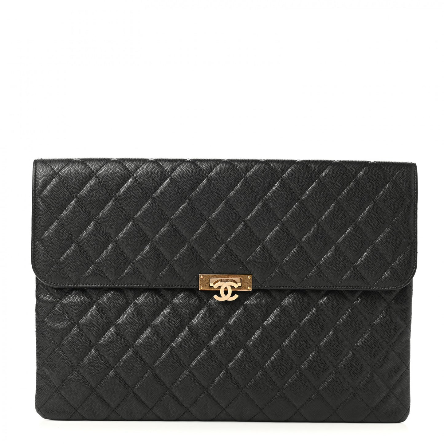 Caviar Quilted Large Golden Class Pouch Black
