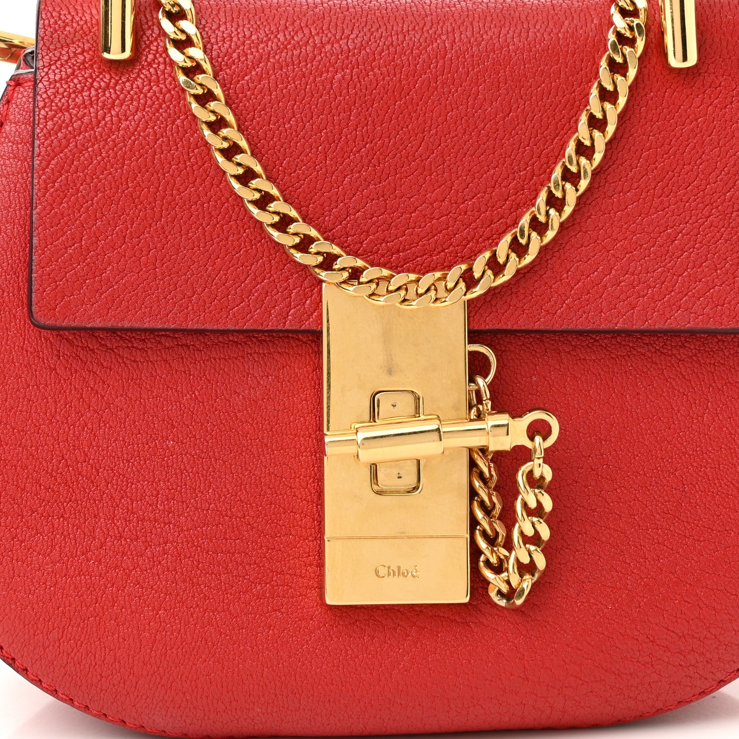 Chloe Grained Lambskin Mini Drew Shoulder Bag Plaid Red 6 of 9