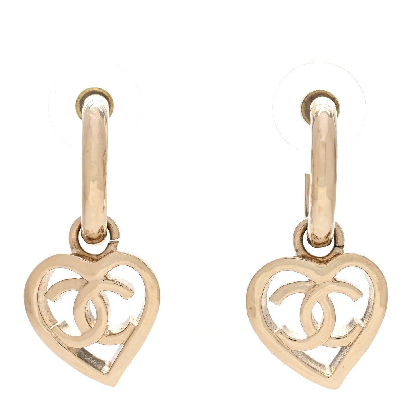 Metal CC Heart Coco In Love Drop Earrings Gold