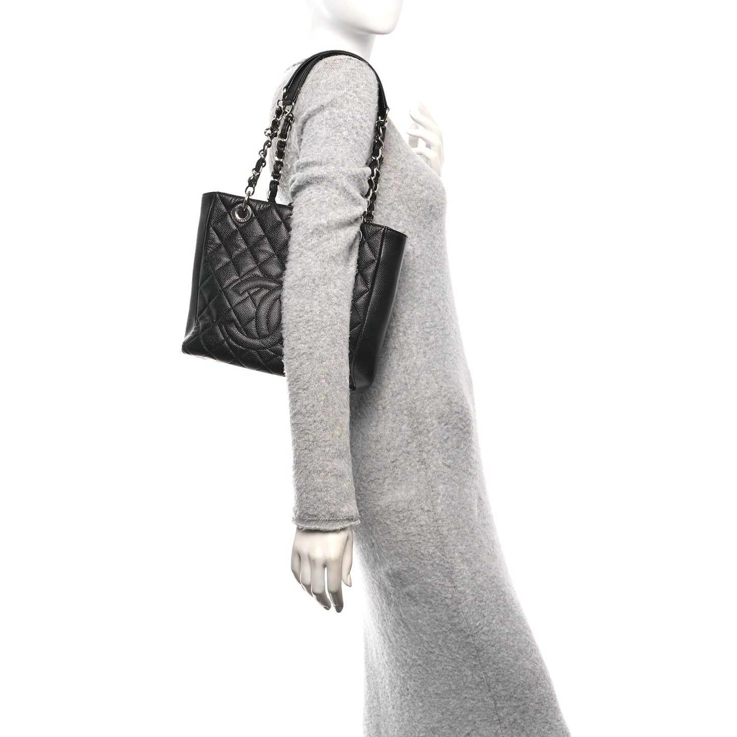 Caviar Quilted Petit Shopping Tote PST Black