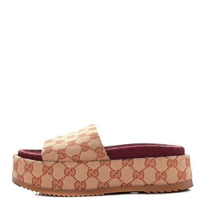 Gucci Canvas GG Monogram Angelina Platform Slide Sandals 36.5 Beige Ruggine 1 of 8