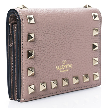 Valentino Garavani Pebbled Calfskin Rockstud French Flap Wallet Poudre 3 of 12