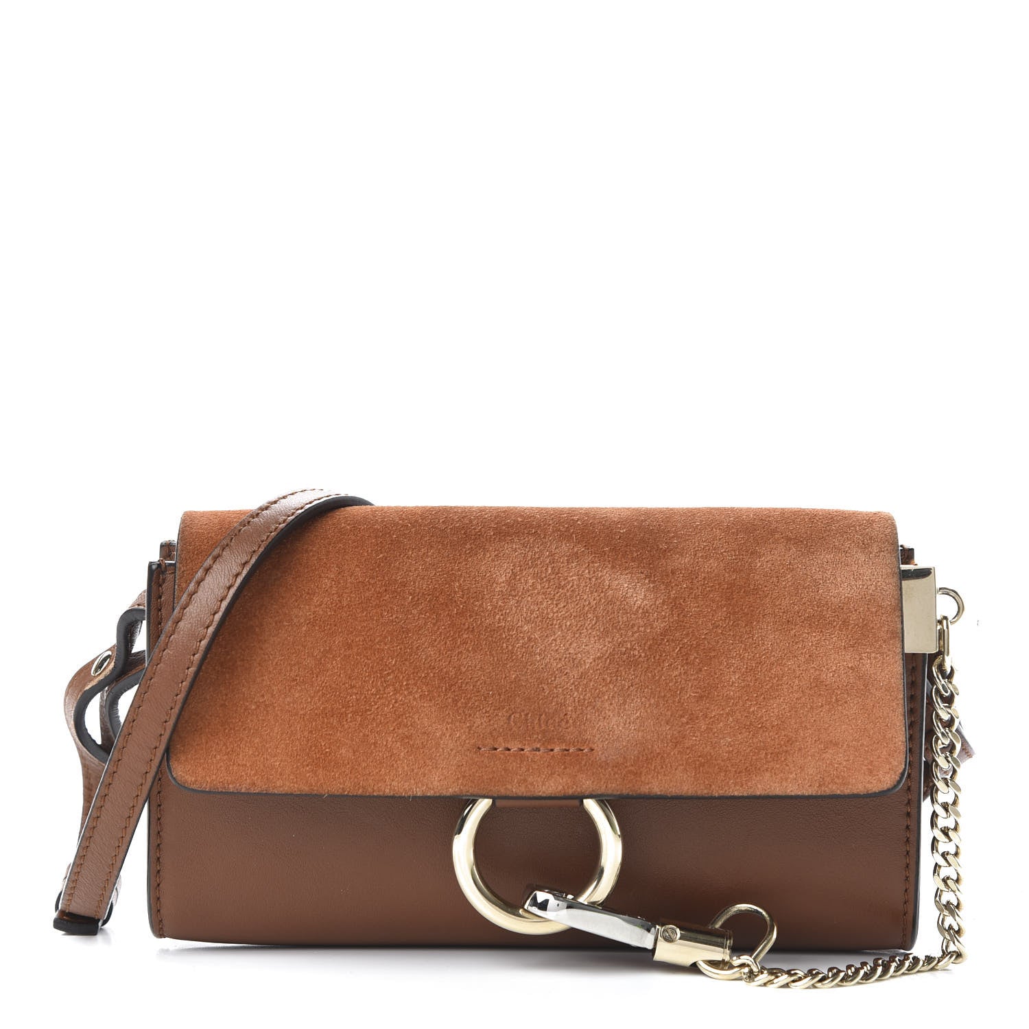 Chloe Suede Calfskin Mini Faye Shoulder Bag Tobacco 1 of 10