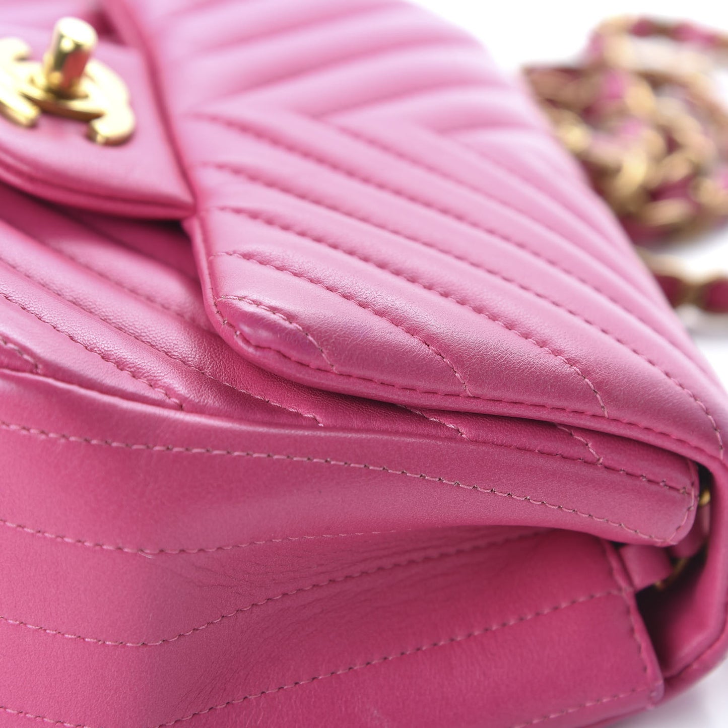 Lambskin Chevron Quilted Mini Square Flap Fuchsia