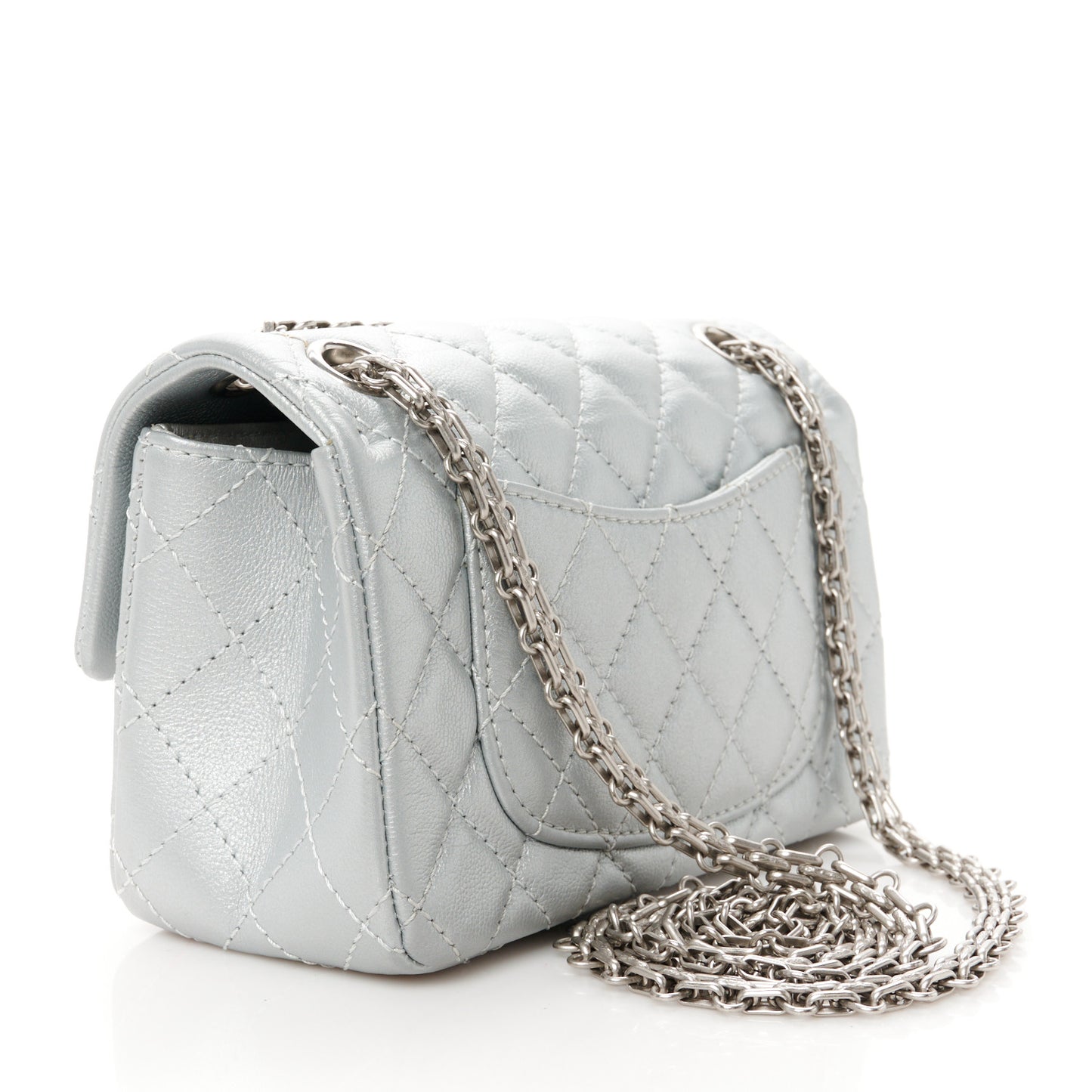 Metallic Grained Calfskin Quilted 2.55 Reissue Mini Flap Silver