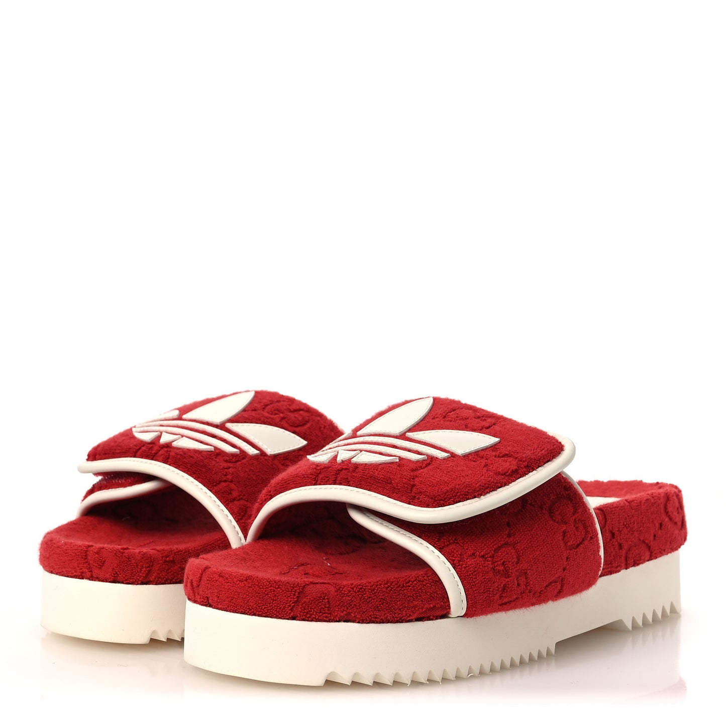 X ADIDAS Terry Cloth GG Monogram Womens Platform Sandals 38 Maple Red Off White