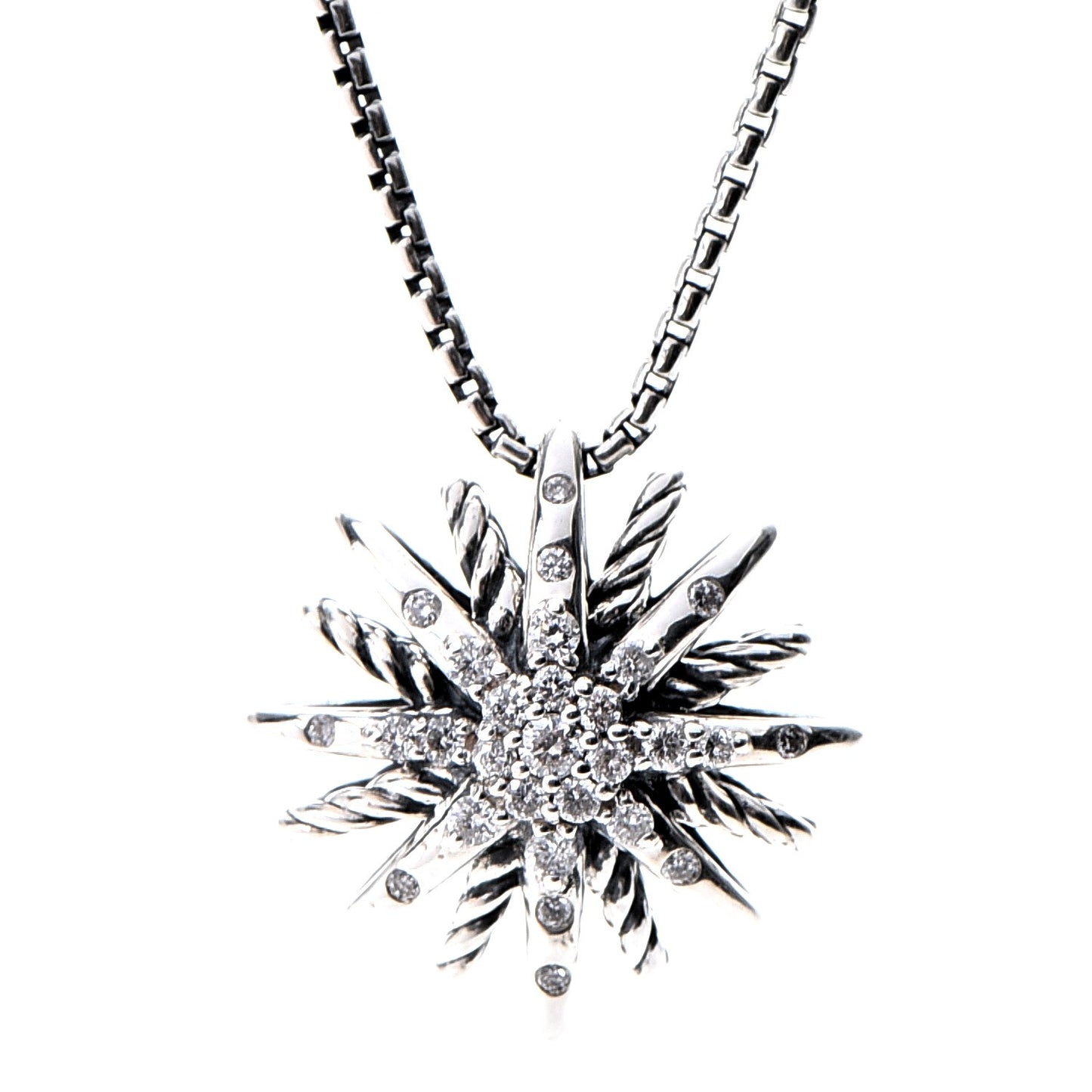 DAVID YURMAN Sterling Silver Diamond 16mm Small Starburst Pendant Necklace