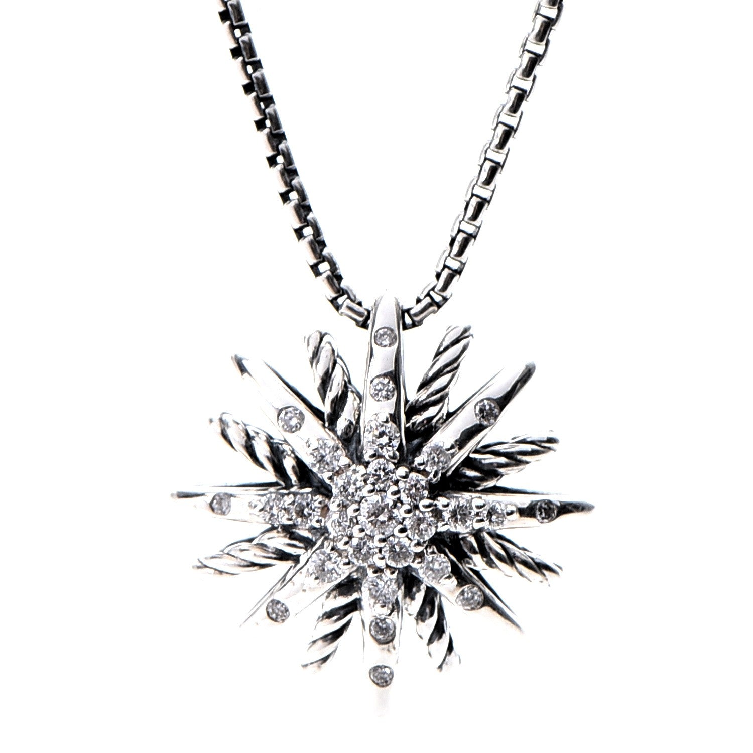Tiffany DAVID YURMAN Sterling Silver Diamond 16mm Small Starburst Pendant Necklace 4 of 6