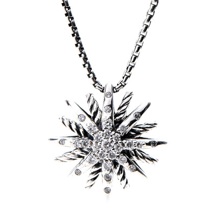 Tiffany DAVID YURMAN Sterling Silver Diamond 16mm Small Starburst Pendant Necklace 4 of 6