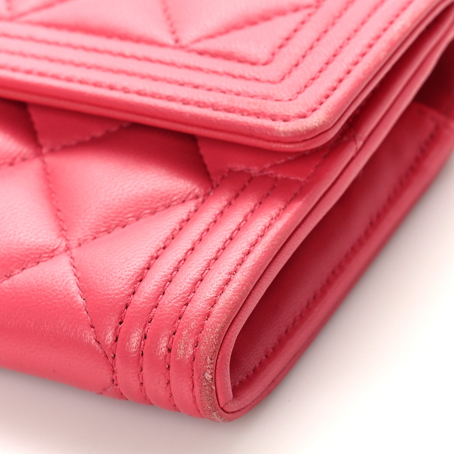 Lambskin Quilted Large Boy Gusset Flap Wallet Pink