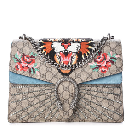 Gucci GG Supreme Monogram Angry Cat Embroidered Medium Dionysus Shoulder Bag Beige Ultramarine 1 of 9