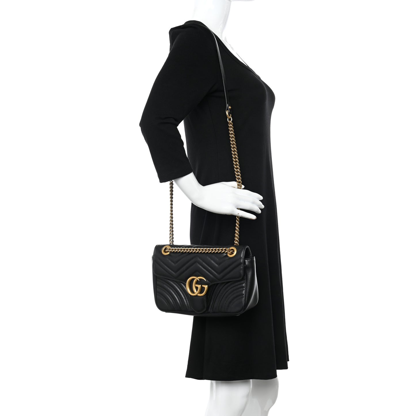 Calfskin Matelasse Small GG Marmont Shoulder Bag Black