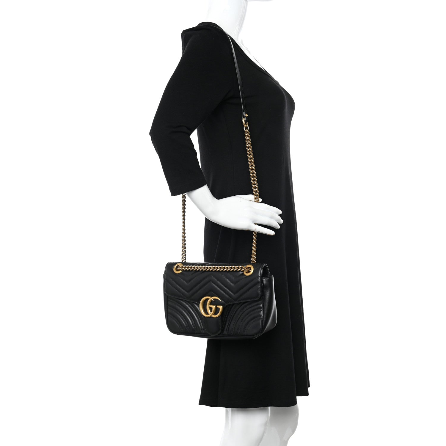 Gucci Calfskin Matelasse Small GG Marmont Shoulder Bag Black 2 of 11