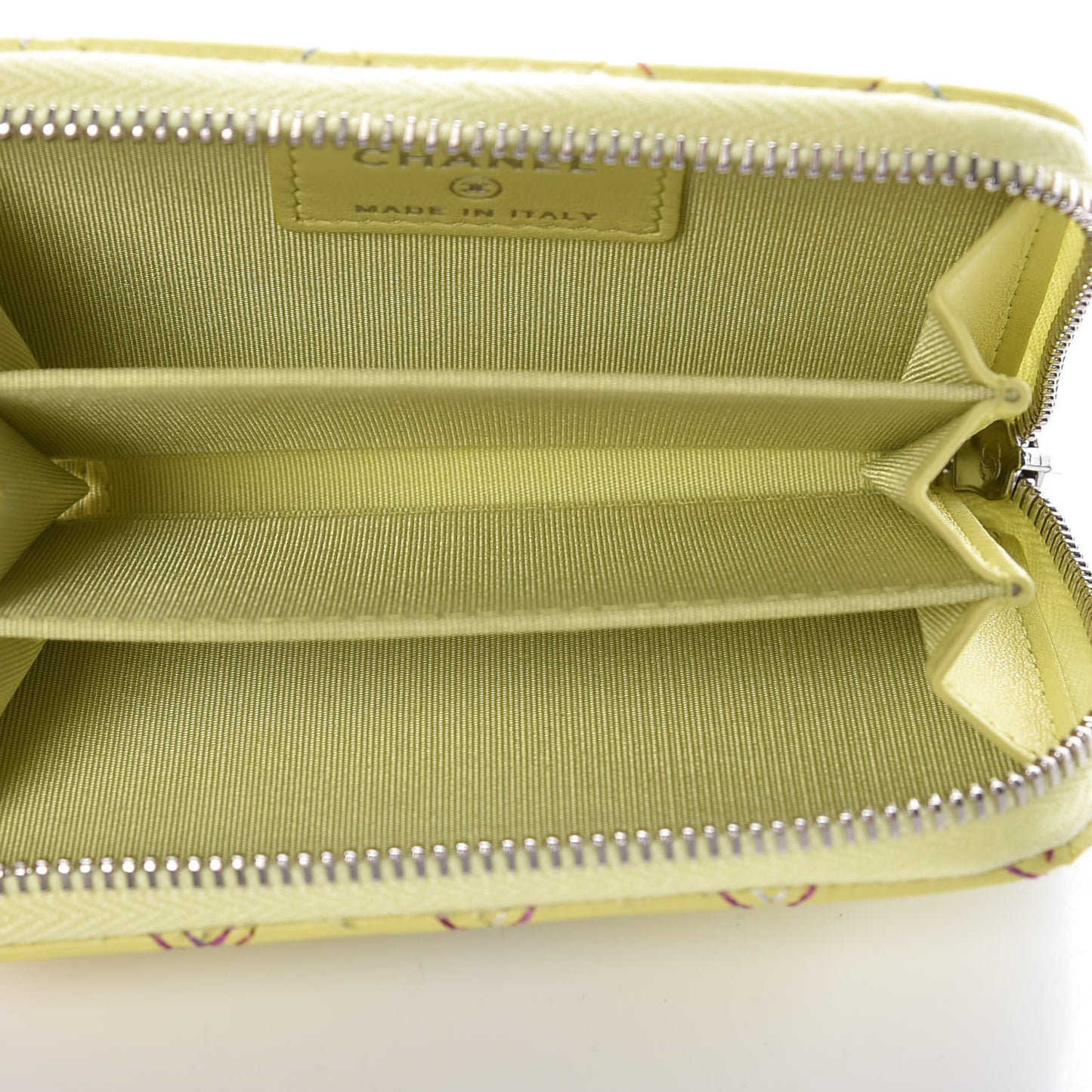 Lambskin Quilted Zip Card Holder Yellow