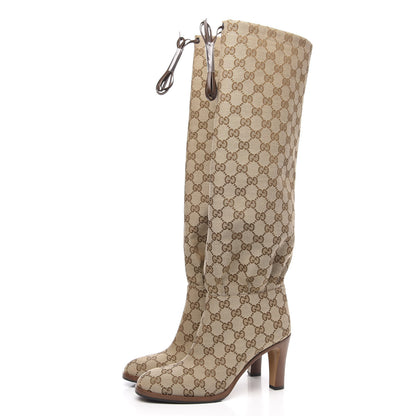 Gucci Monogram Over the Knee Boots 37 Beige Ebony 3 of 6