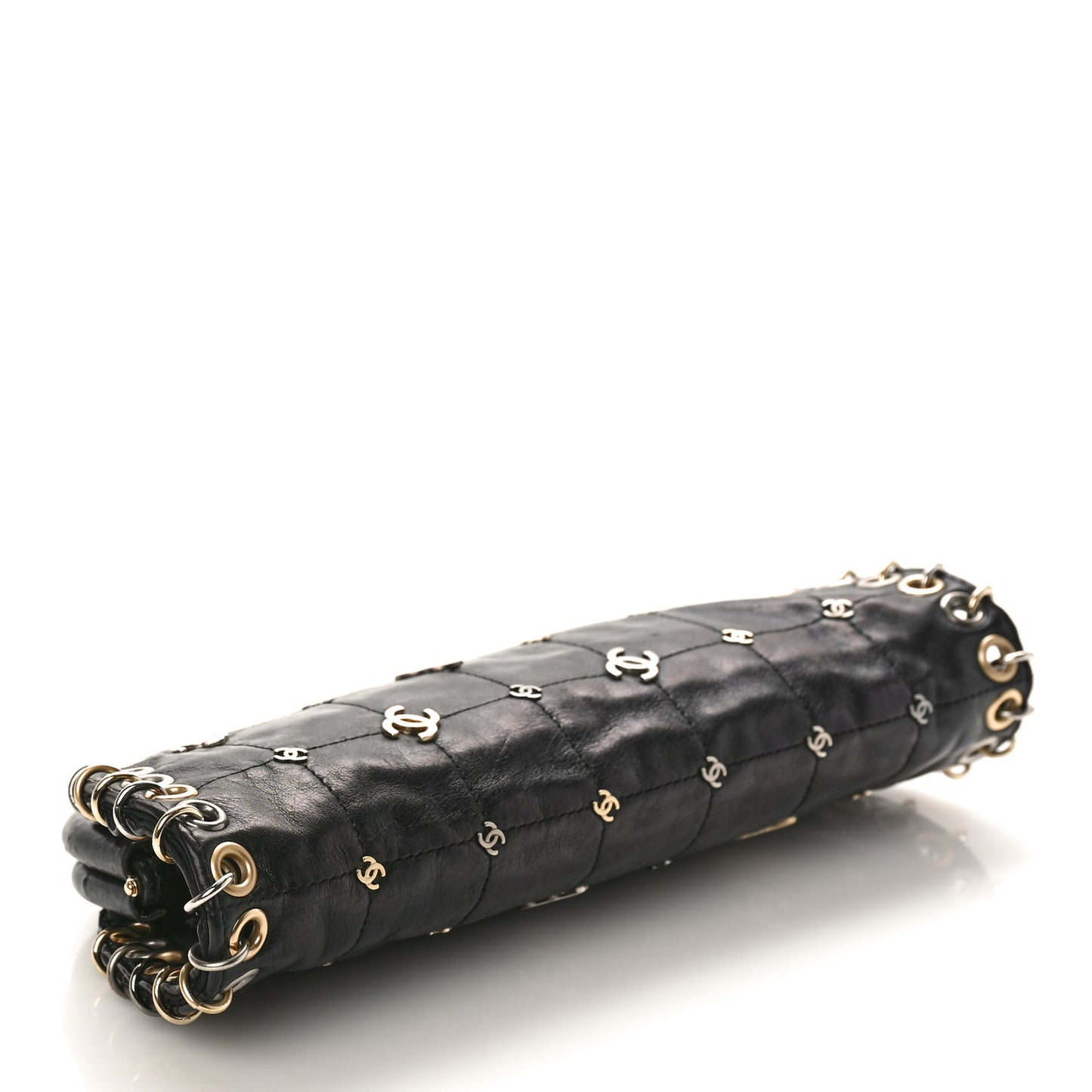 Calfskin Square Quilted Grommet Embellished Piercing Chic Clutch Black