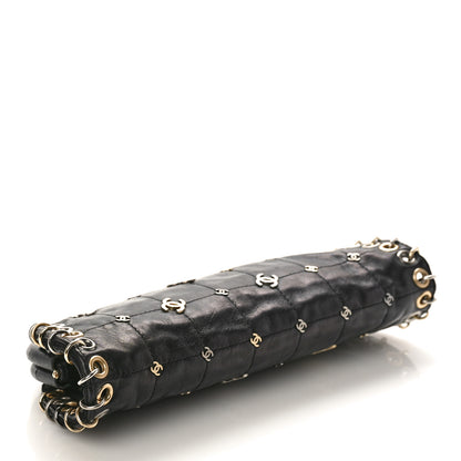 Chanel Calfskin Square Quilted Grommet Embellished Piercing Chic Clutch Black 4 of 9