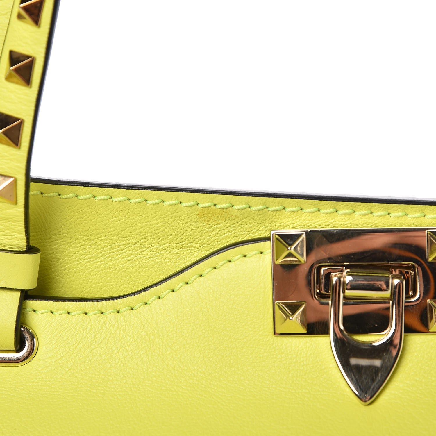 Valentino Garavani Vitello Medium Rockstud Tote Yellow Fluo 9 of 10