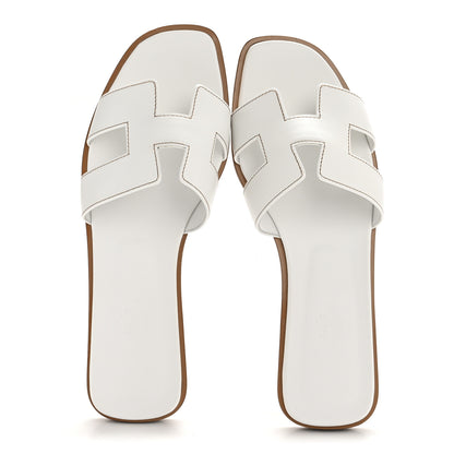 Hermes Box Calfskin Oran Sandals 39.5 White 2 of 9