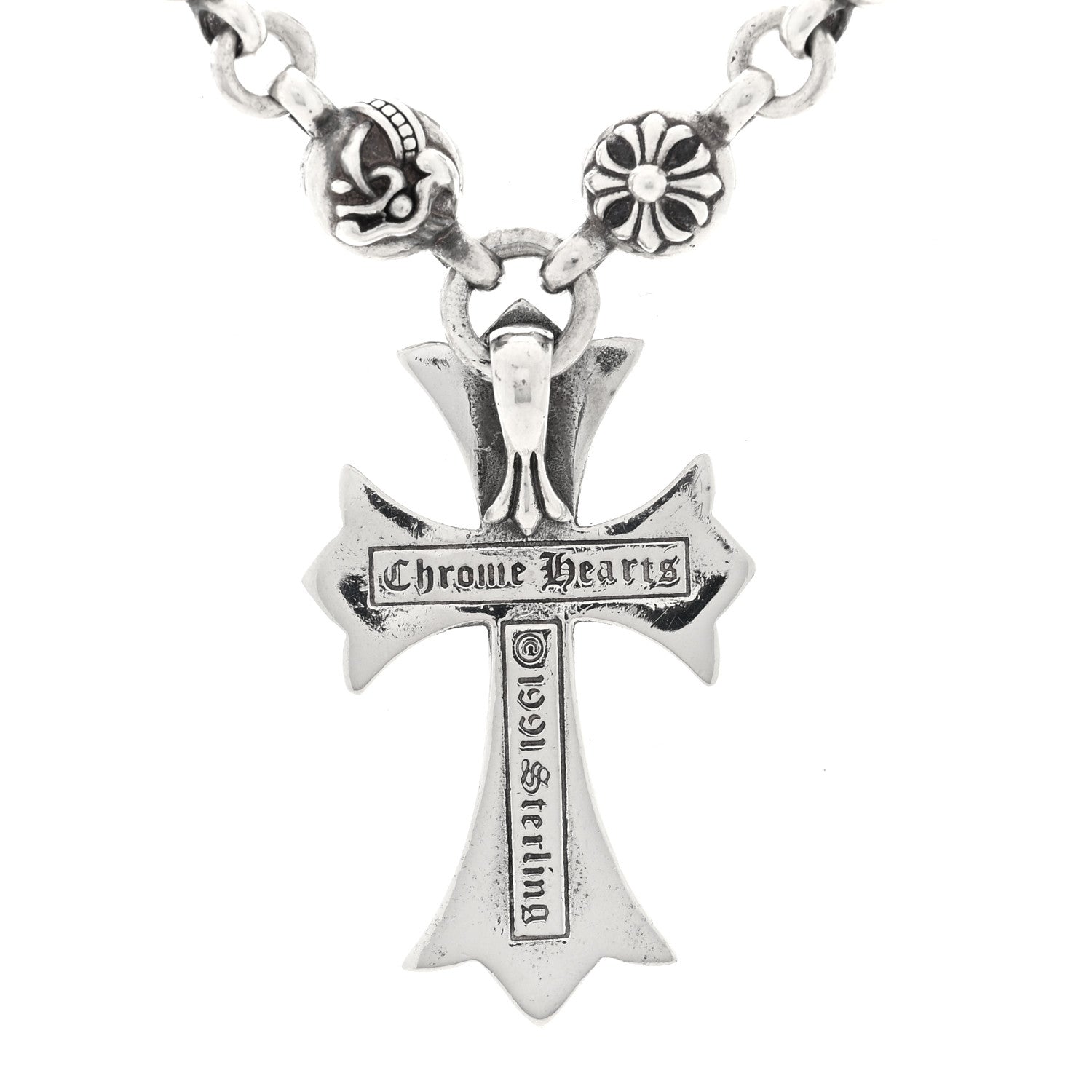 Chrome Hearts Sterling Silver Cross Pendant Ball Chain Necklace 4 of 5