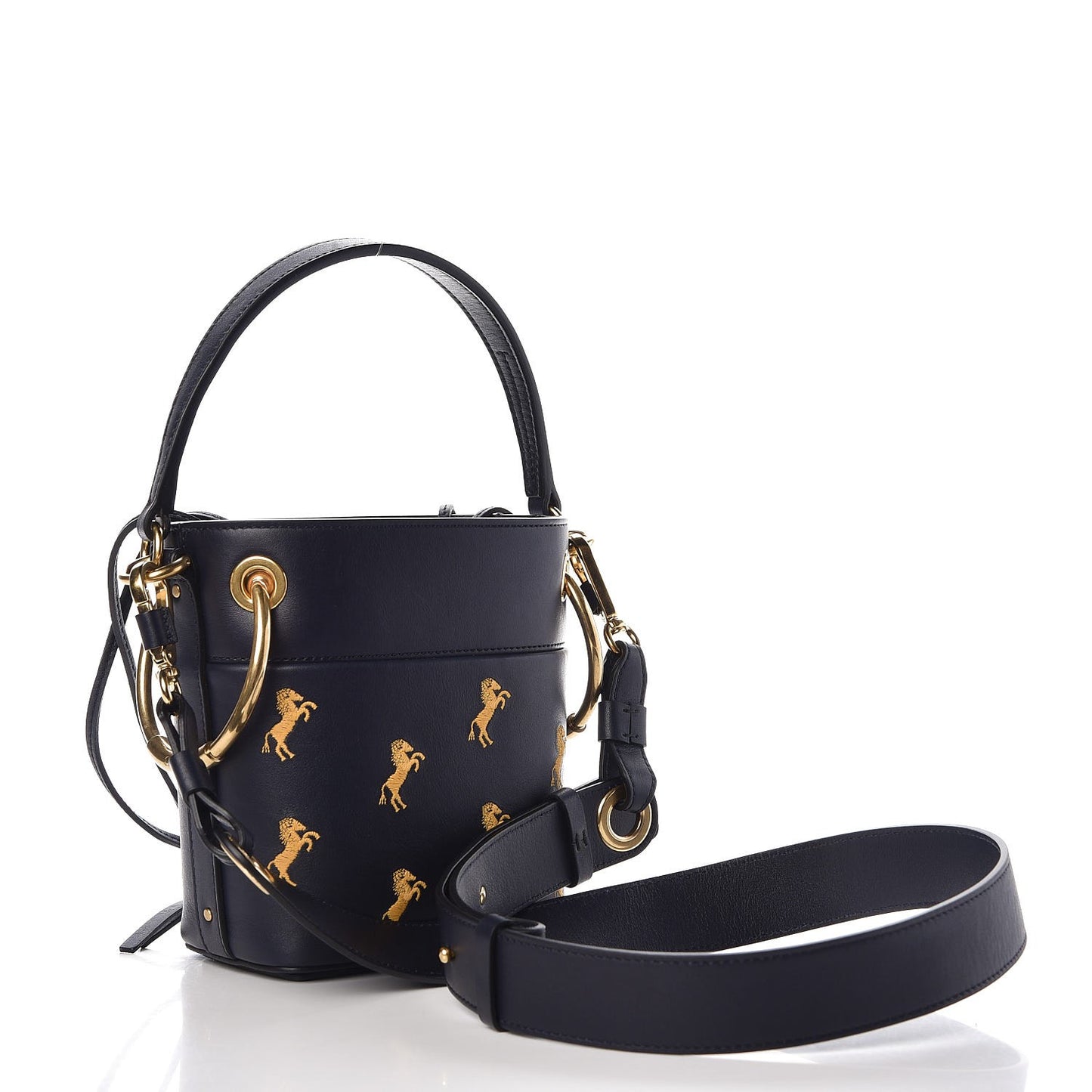 Smooth Calfskin Little Horses Embroidered Mini Roy Bucket Bag Full Blue